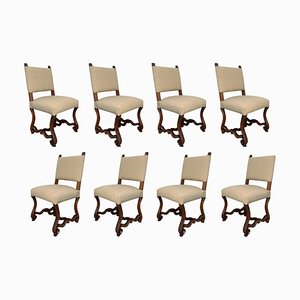 Spanish Carved Walnut Dining Chairs, Set of 8