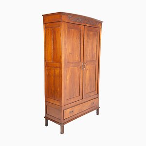 Art Nouveau Italian Hand-Carved Solid Cherry Wardrobe by Dini & Puccini
