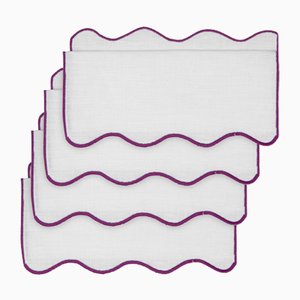 OLAS Eggplant Linen Cocktail Napkins from Los Encajeros, Set of 4