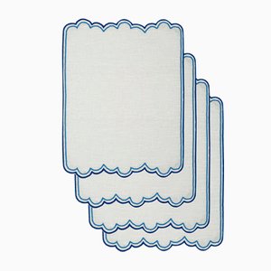 ESCAMAS Blue Embroidered Linen Cocktail Napkins from Los Encajeros, Set of 4