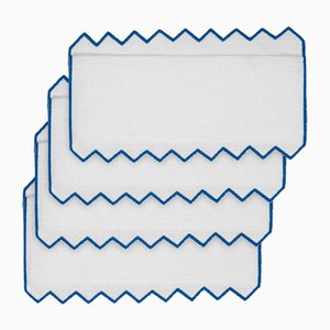 GERNIKA Palace Blue Linen Cocktail Napkins from Los Encajeros, Set of 4