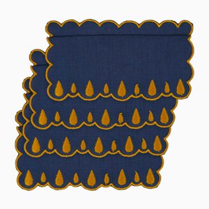 Servilletas de cóctel DROPS de lino azul marino / mostaza de Los Encajeros. Juego de 4