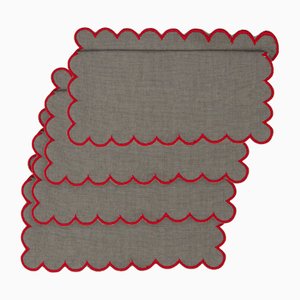 BILBAO Donkey/Red Linen Cocktail Napkins from Los Encajeros, Set of 4