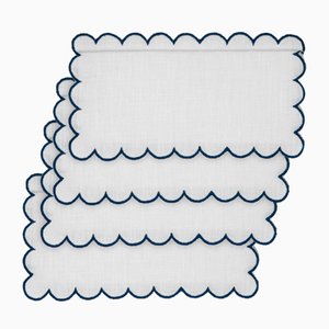 BILBAO White/Navy Linen Cocktail Napkins from Los Encajeros, Set of 4