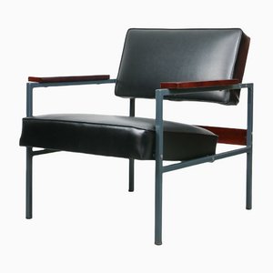 Mid-Century Bauhaus Armlehnstuhl aus schwarzem Kunstleder