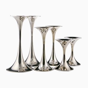 Silberne TW 284 Trumpetti Kerzenständer in 3 Größen von Tapio Wirkkala für Kultakeskus, Finnland, 6er Set