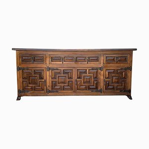 Large 19th Century Catalan Spanish Baroque Carved Oak Credenza or Buffet