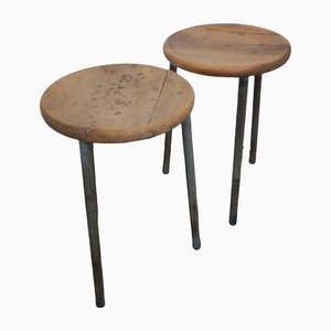 Set of Walnut Wood Stools, 1950s