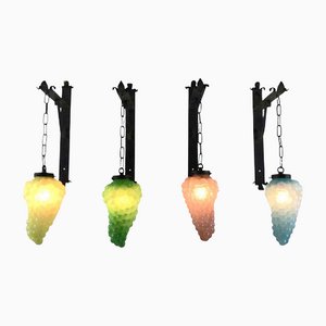 Glass Wall Lights with Grapes, Set of 4