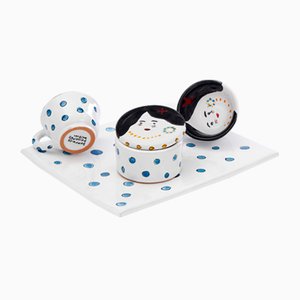 Servicio de café con tazas, azucarero y bandeja de Le CerAmiche di Domenico Principato. Juego de 4