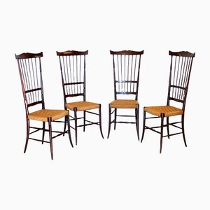 Beech Wood Chairs with Straw Seats, 1940s, Set of 4