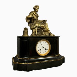 Napoleon III Clock in Bronze with Golden Patina and Marble, 1850s