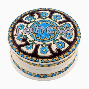 Art Deco French Lidded Box with Hand-Painted Blue Flowers, 1930s
