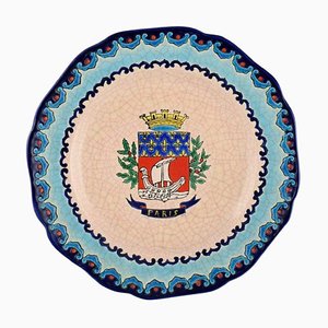 Plato francés Art Déco con escudo de armas y follaje parisino