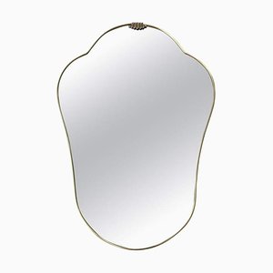 Mid-Century Italian Wall Mirror with Brass Frame in the Style of Gio Ponti, 1950s