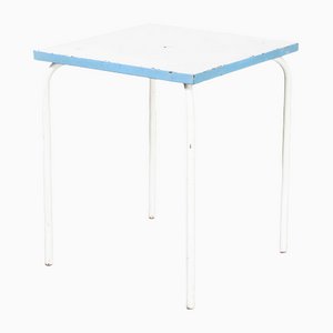 French Square Metal Garden Table in Blue and White, 1950s