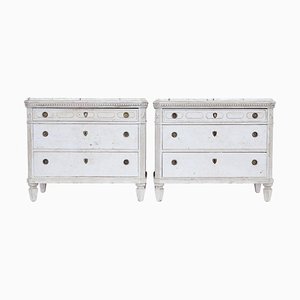 19th Century Swedish Painted Faux Marble Top Commodes, Set of 2