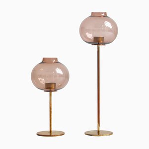 Scandinavian Modern Brass and Glass Candle Holders by Hans Agne Jakobsson for Markaryd, 1960s, Set of 2