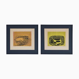 Lithographies in Blue Frames by Axel Salto, 1930s, Set of 2
