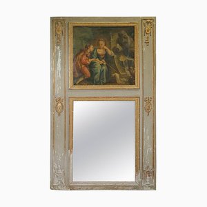 French Louis XVI Period Trumeau Mirror with Romantic Oil Painting, 1760s