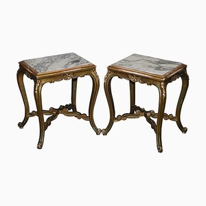 French Napoleon III Gold Giltwood Marble Topped Side Tables, 1860s, Set of 2