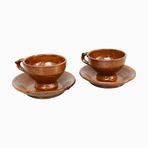 Tazas de té rústicas tradicionales de cerámica, años 50. Juego de 2