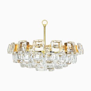 Large German Gilt Brass and Crystal Glass Chandelier by Palwa, 1960s