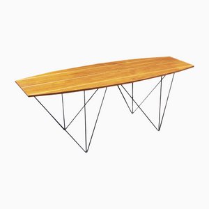 Tavolo in ferro, legno e ottone, anni '50