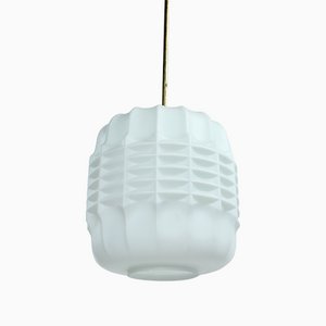 Mid-Century Ceiling Pendant in White Glass and Brass, Czechoslovakia, 1960s