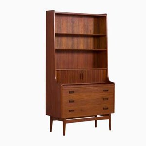 Danish Teak Bookcase Secretary with Drawers and Tambour Doors by Johannes Sorth, 1960s