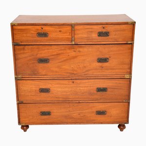 Antique Victorian Teak Military Campaign Chest of Drawers