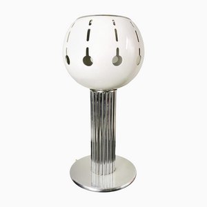 Space Age Lamp with Ceramic Globe and Chromed Steel Stem, 1970s