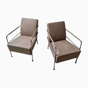 Set of Nude Leather & Steel Cinema Easy Chairs by Gunilla Allard for Lammhults, 1990s