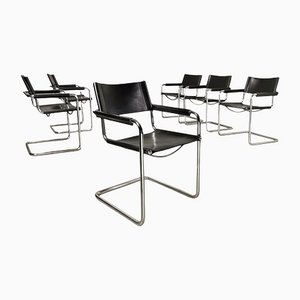Bauhaus Cantilever Armchairs in Leather & Chrome by Mart Stam, 1970s, Set of 6