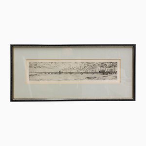 Industrial Landscape with Railway Bridge, Germany, Late 19th Century, Engraving, Framed