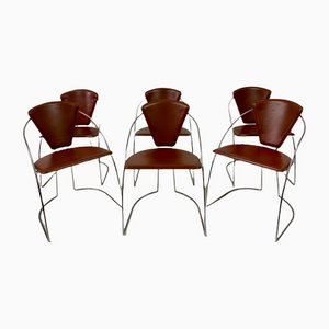 Italian Chrome & Leather Dining Chairs, Set of 6