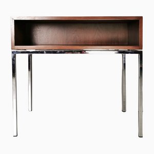 Mid-Century Side Table with Compartment in Walnut and Chromed Steel by Florence Knoll for Knoll International, 1970s