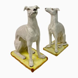 Mid-Century Ceramic Whippets on Cushions, Set of 2
