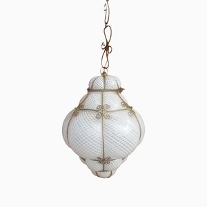 Hand Blown Murano Reticello Lantern Lamp, 1940s