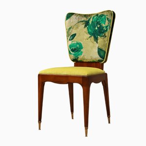 Cherry Wood and Floral Fabric Chair by Osvaldo Borsani, 1950s, Set of 6