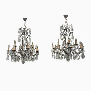 Bucolic Liberty Glass and Brass Chandeliers, Set of 2