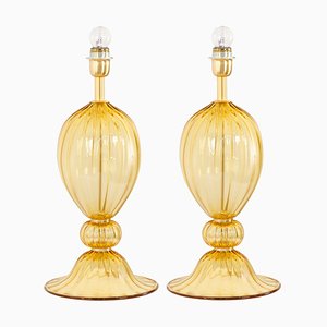 Murano Glass Amber Table Lamps from Mazzega, 1990s