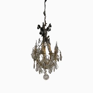 French Bronze Crystal Tassel Chandelier in the Style of Louis XVI, 1880s
