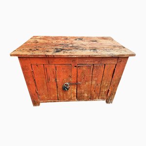 Old Wooden Terracotta Workbench Work Cabinet Sideboard