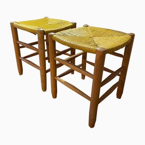 Straw Bauche N 19 Stools by Charlotte Perriand, Set of 2