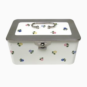 Art Nouveau German Ceramic Chrome-Plated Baisage Box with Spreading Flowers from Wmf