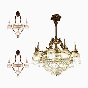 Lampadario grande in bronzo e cristallo di Baccarat, set di 3