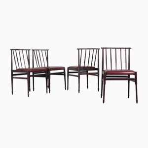 Beech Chairs with Faux Bordeaux Leather Coating, 1960s, Set of 4