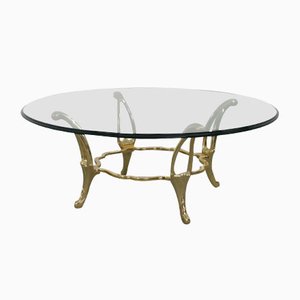 Table avec Structure en Laiton et Plateau en Verre