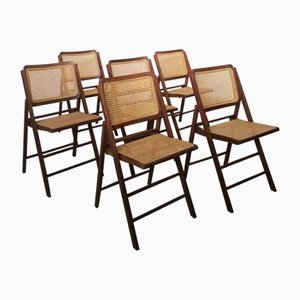 Folding Chairs in Vienna Straw in the Style of Pierre Jeanneret, Set of 6